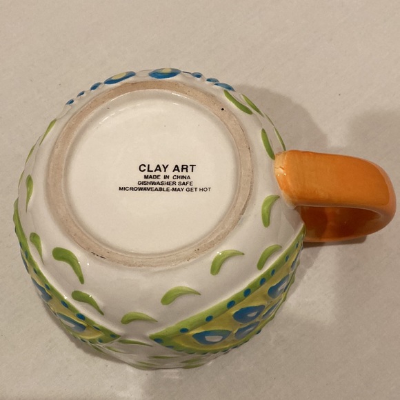 Clay Art Oversized Floral Owl Mug Cup Colorful Design with Orange Inside 18oz - Picture 6 of 8